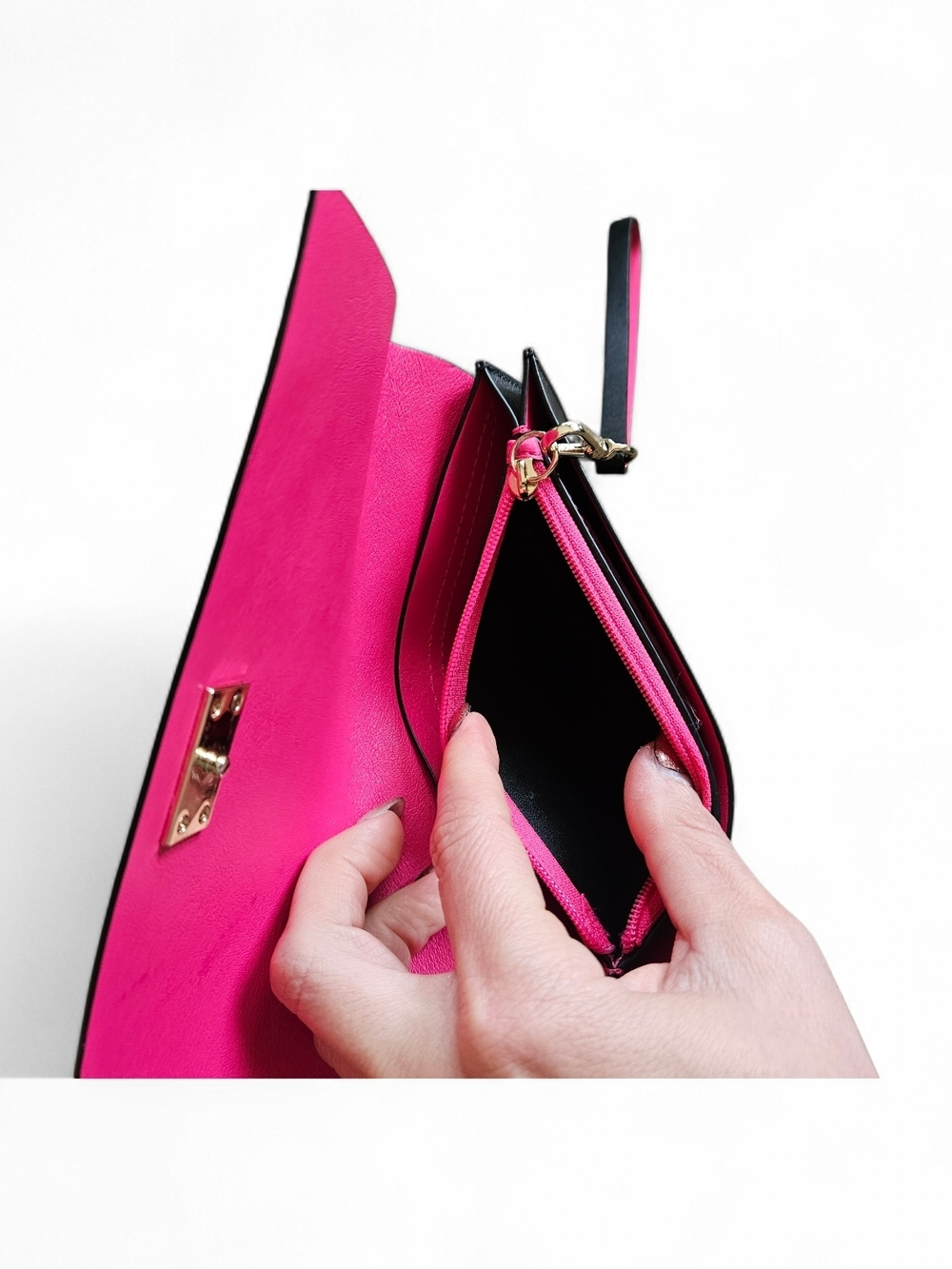 Kate Spade black leather clutch black and hot pink - Picture 3 of 5